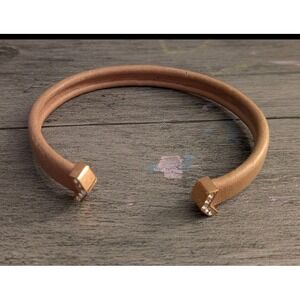 Rose Gold Leather Cuff Bracelet with Crystal Arrow Accents Minimalist Jewelry